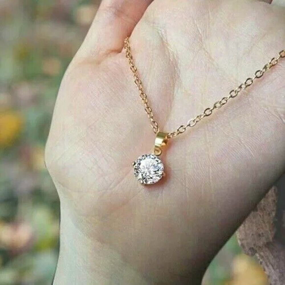 Bohemia Delicate Small Clear Rhinestone Pendant Necklace - Size 18 in